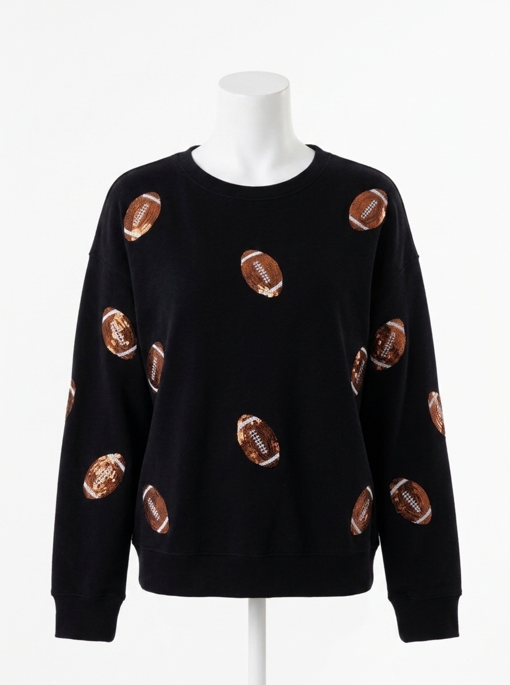 NEW SHIRALEAH sequin football sweatshirt in black